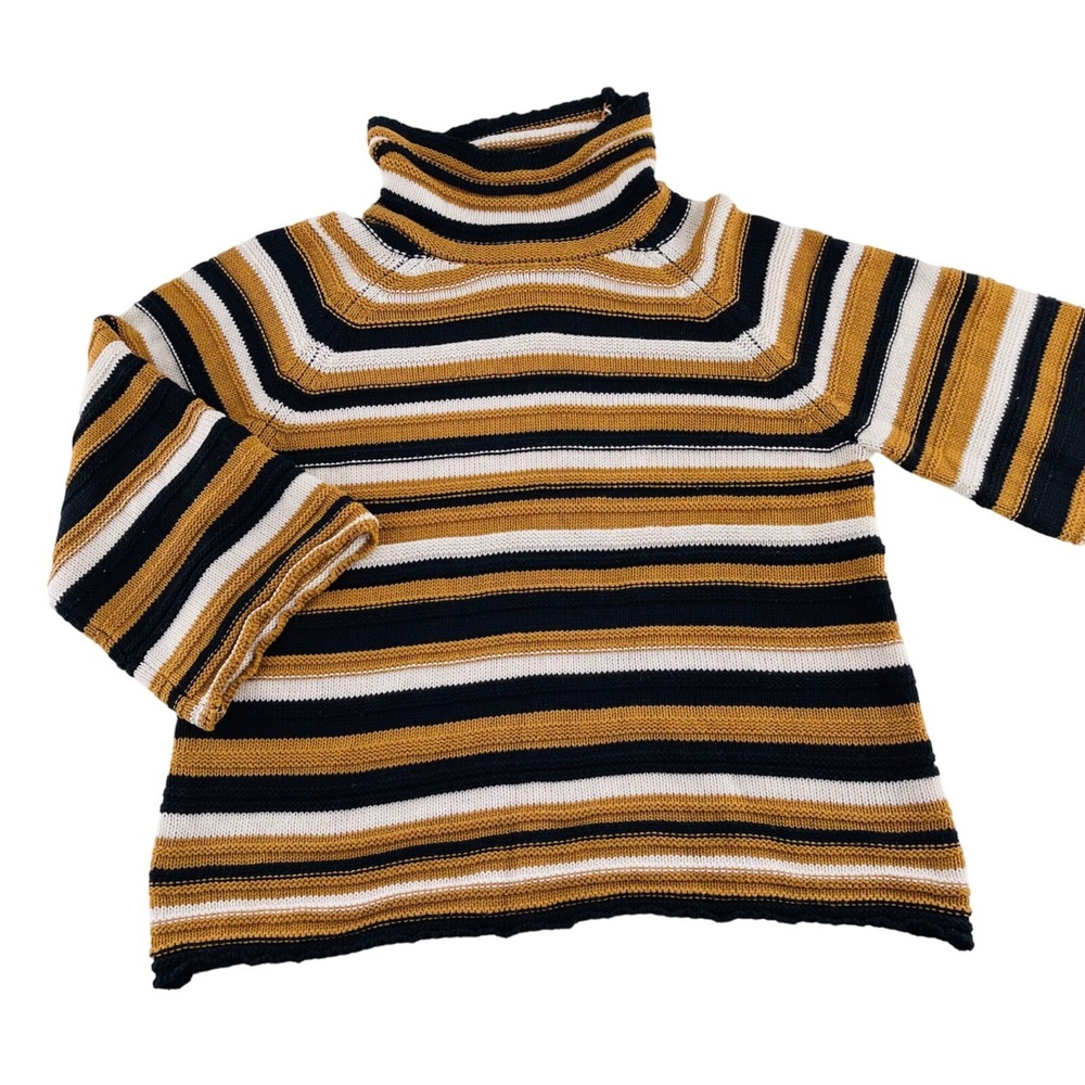 Ruby Rd. Striped Turtleneck Sweater sz Medium Black/White/Brown Cotton/Acrylic